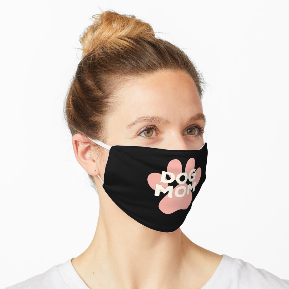 Dog Mom Pink Paw Print Ivory Lettering in Egyptian Revival Style Mask