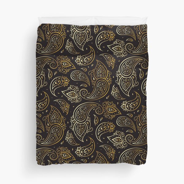Black and Gold Paisley Floral Art - Elegant Golden Design Duvet Cover