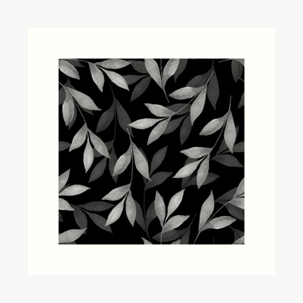 Black and white pattern of leaves Art Print