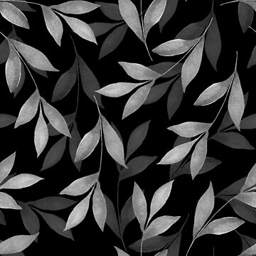 Artwork thumbnail, Black and white pattern of leaves by Gribanessa