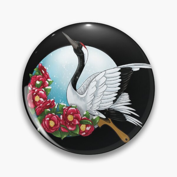 Fan with a crane and camellia in winter Pin
