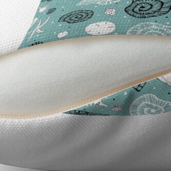 Alternate view of Seashells linocut and drawings combi on light seagreen bg Floor Pillow