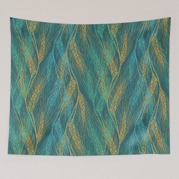 Item preview, Wheat ears lacy seamless pattern blue green emerald yelow sienna beige. Wild herbs. Wild life designed and sold by Yulia Chepurova.