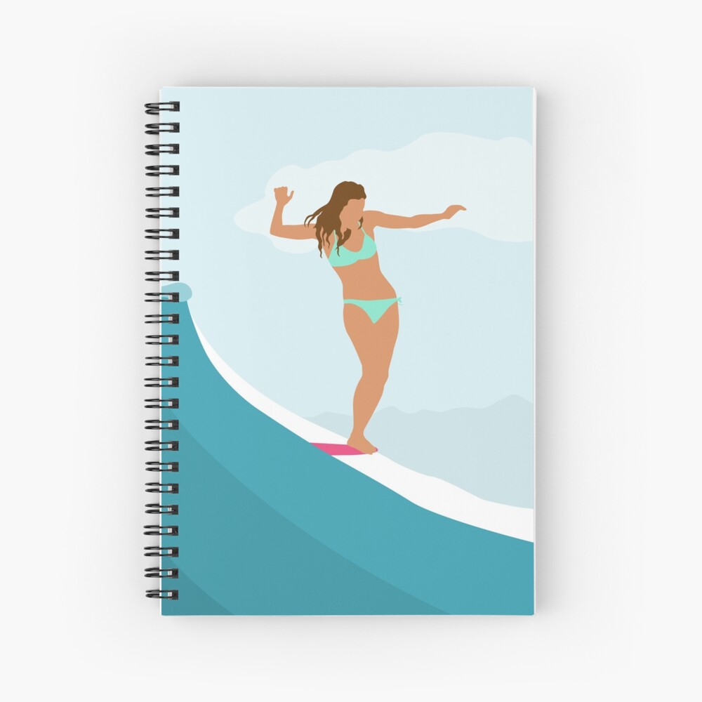 Longboard Surfer Girl - Aqua Spiral Notebook