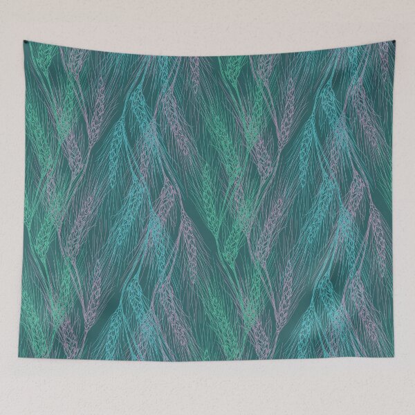 Item preview, Wheat ears lacy seamless pattern blue green emerald lilac. Wild herbs. Wild life designed and sold by Yulia Chepurova.
