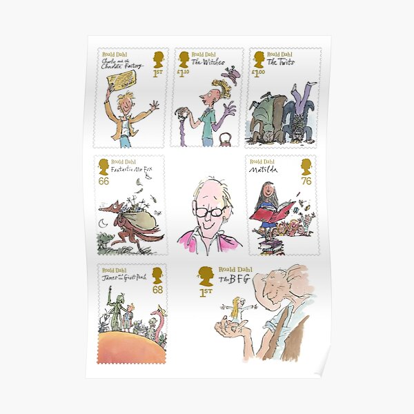 Roald Dahl Stamp collection Art Poster