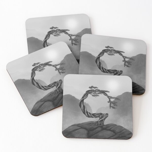 Item preview, Enso Zen Circle Bonsai Tree - grayscale designed and sold by k9printart.