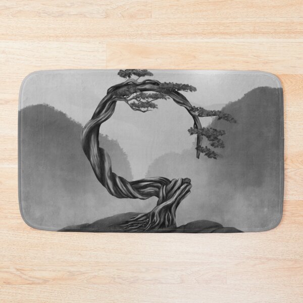 Item preview, Enso Zen Circle Bonsai Tree - grayscale designed and sold by k9printart.