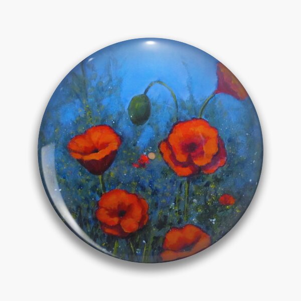 Aperçu de l'œuvre Coquelicots rouges sur bleu, peinture florale, art du coquelicot créée et vendue par JoyfulWhimsy.