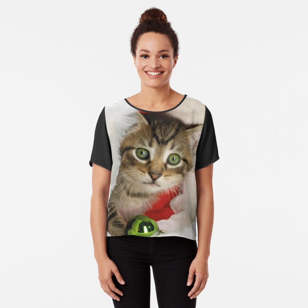 Christmas Cat Chiffon Top