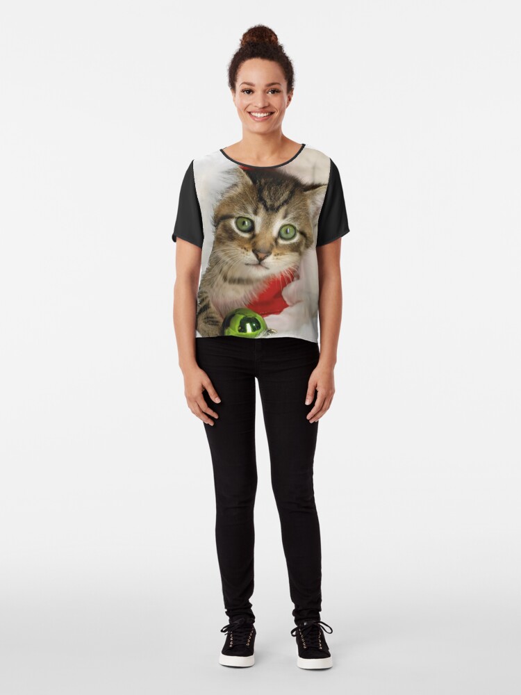 Alternate view of Christmas Cat Chiffon Top