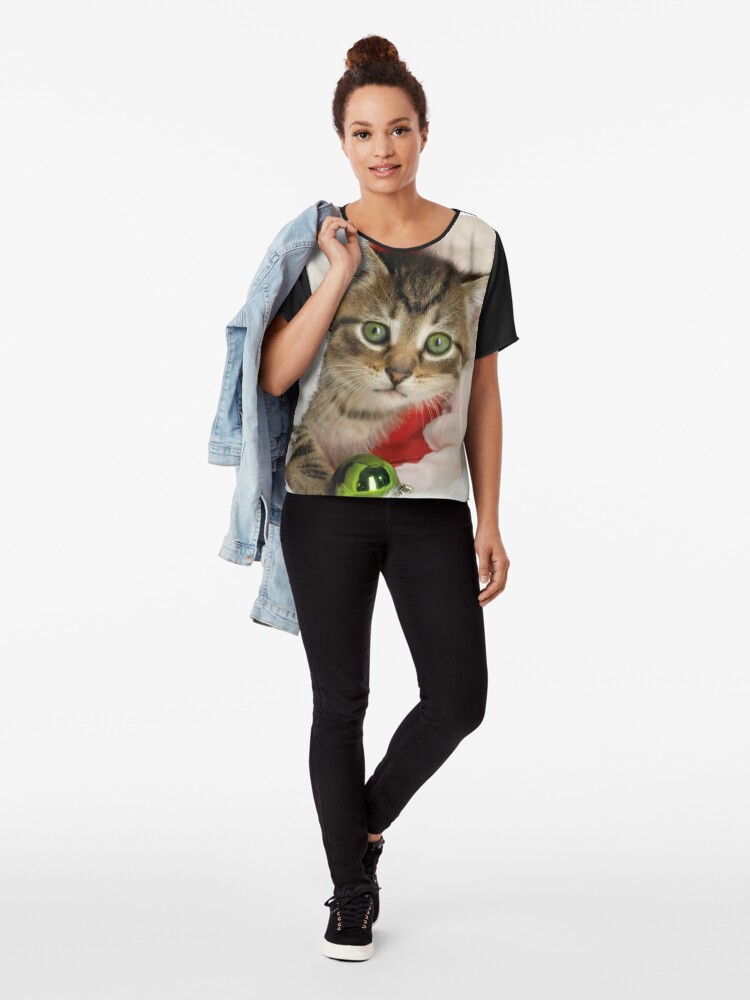 Alternate view of Christmas Cat Chiffon Top