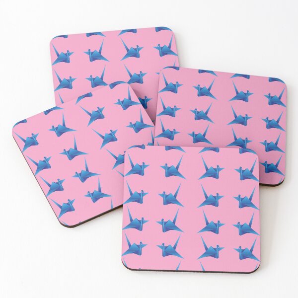 Item preview, blue paper cranes with pink background designed and sold by awesomelyaj.