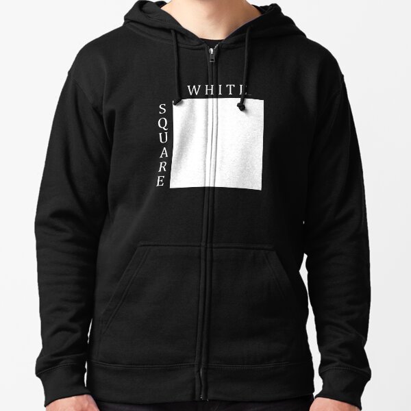 White Square Minimalist Print Zipped Hoodie