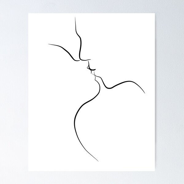 ALMOST KISS LINE ART, Love romantic cute, Couple of lovers Poster by  yourtravelguide