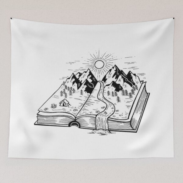 Item preview, Mountain in a book - Digital drawing - B&W designed and sold by Gatsbird Design.