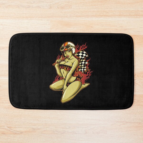Artikelvorschau, Hot Pin-Up Girl with Racing Flag entworfen und verkauft von RollOn.