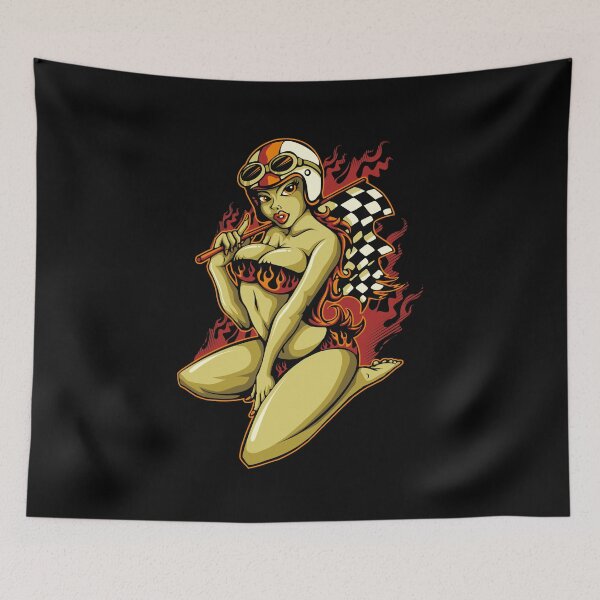 Item preview, Hot Pin-Up Girl with Racing Flag designed and sold by RollOn.