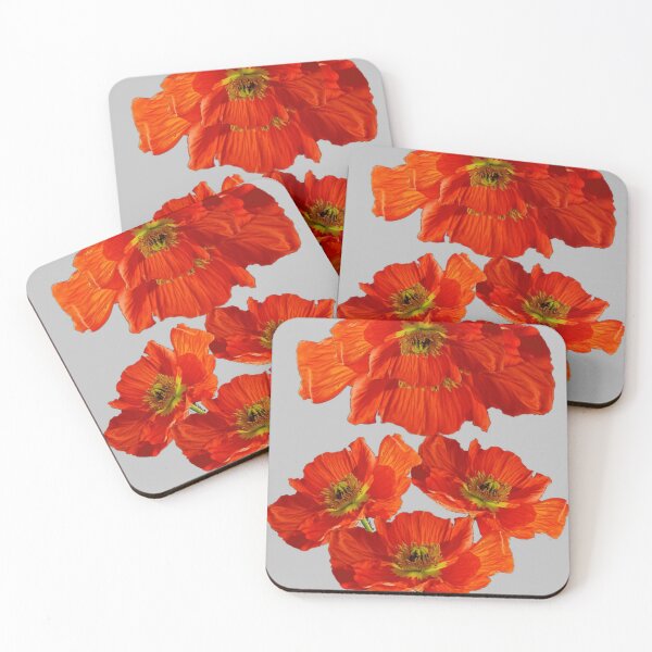 Item preview, Fiery red-orange garden poppies on light grey. designed and sold by sharlesart.