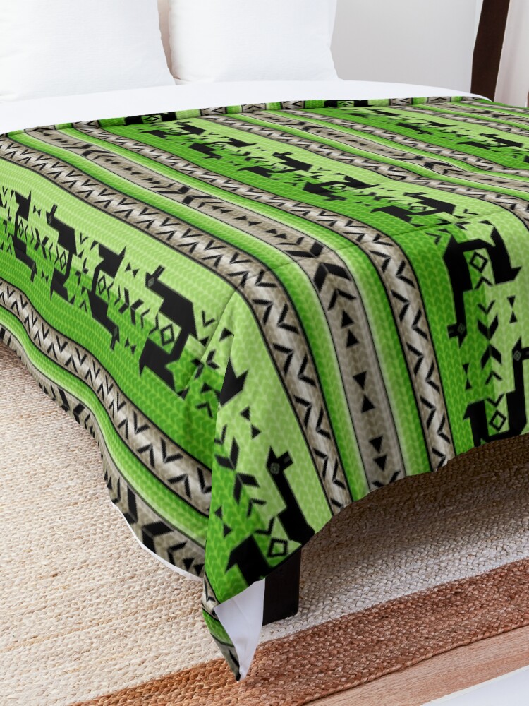 Alternate view of Llamas_Green and Warm Gray Comforter