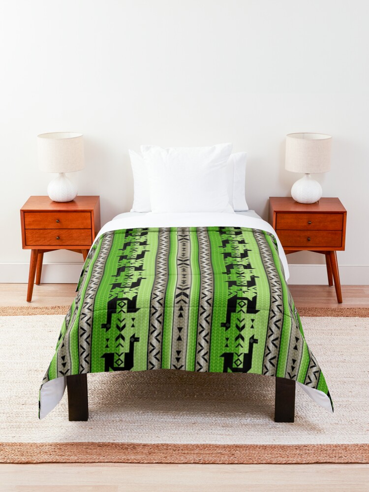 Alternate view of Llamas_Green and Warm Gray Comforter