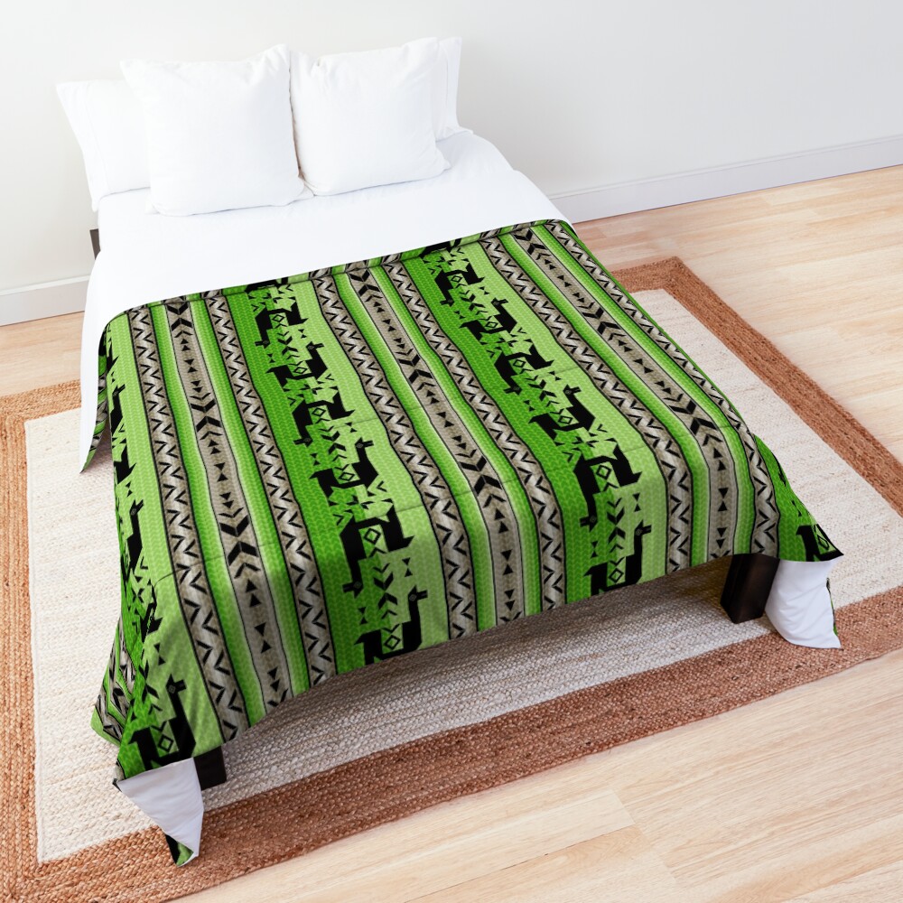 Llamas_Green and Warm Gray Comforter