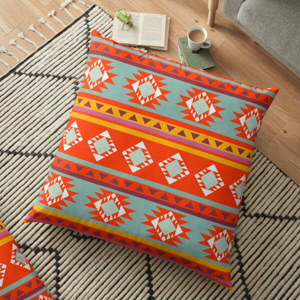 Bright red rustic shapes Floor Pillow