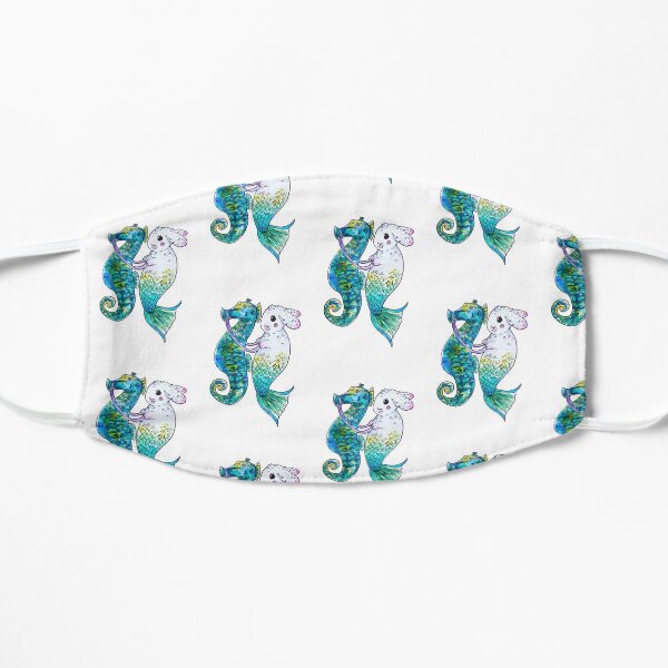Mermaid Bunny Seahorse Ride Watercolor Flat Mask