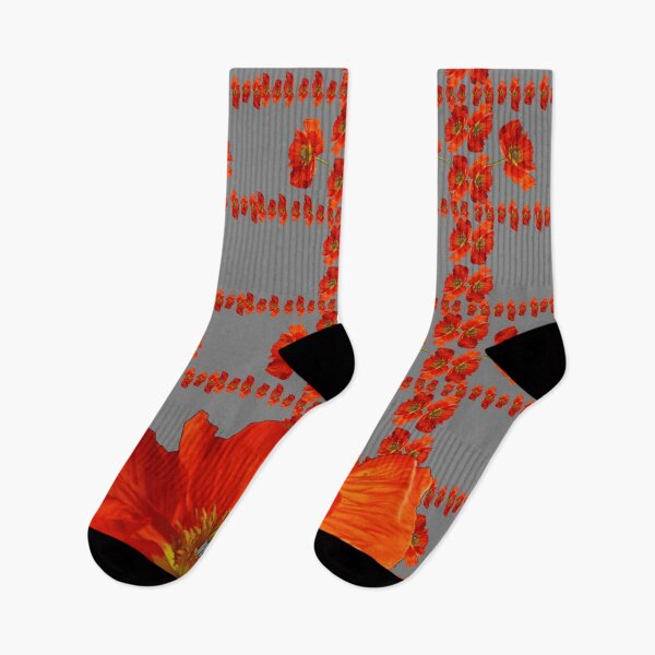 Item preview, Modern art art Red-orange art poppy art flowers art grey art geometric garden patterns designed and sold by sharlesart.