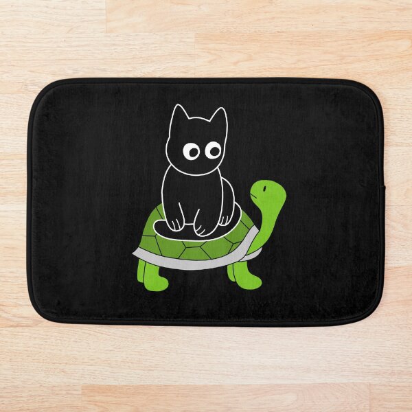 Black Cat Riding on Green Turtle Bath Mat
