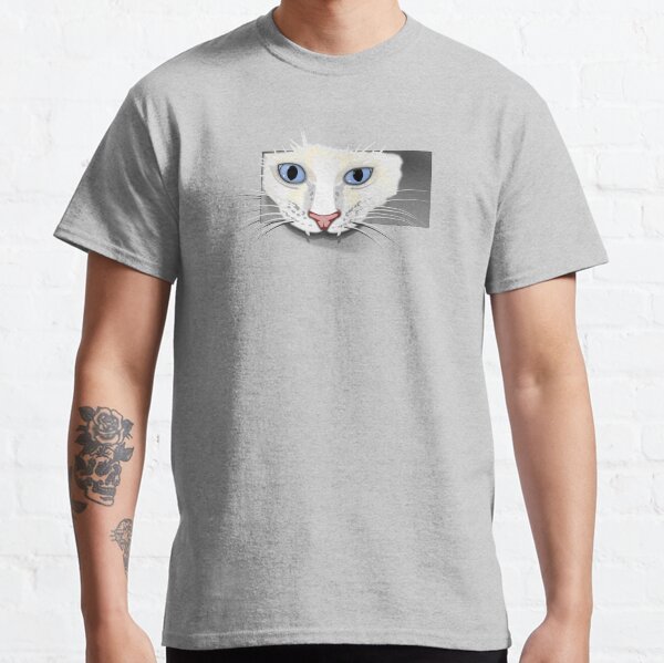 White cat looking through square hole Classic T-Shirt