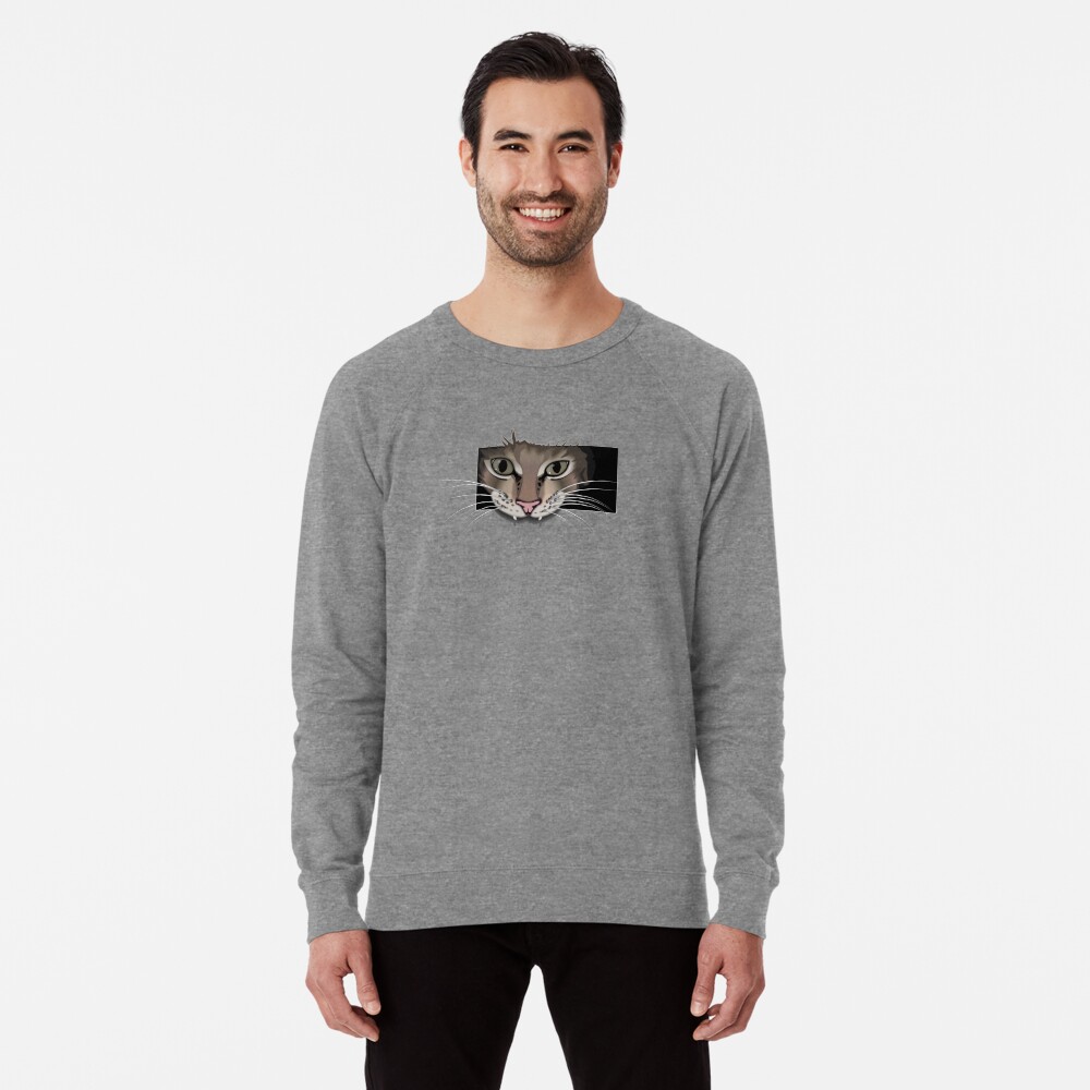 Funny cat looking through rectangle hole Lightweight Sweatshirt