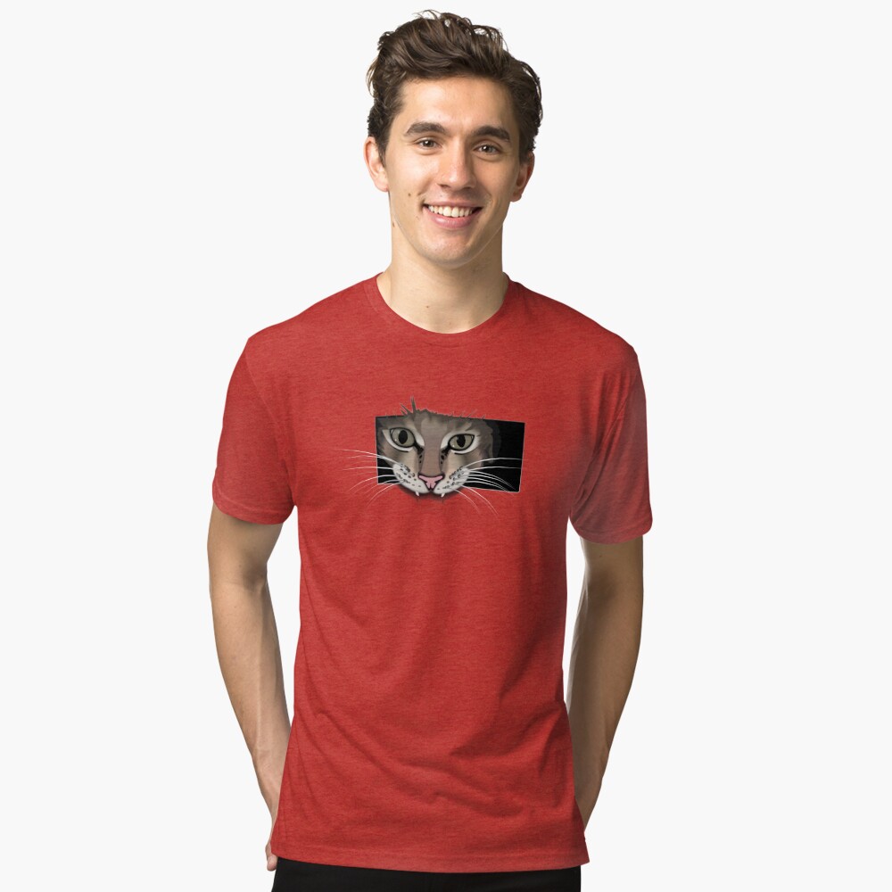 Funny cat looking through rectangle hole Tri-blend T-Shirt