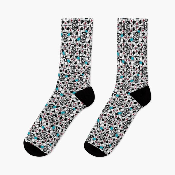 Item preview, Skulls on Geometric Flower Pattern - Skulls on a geometrical pattern with Teal and Pink  designed and sold by BDLVandFriends.