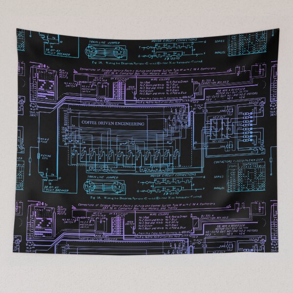 Item preview, Vaporwave Coffee Driven Engineering Train Systems Circuit Blueprint Diagram designed and sold by WetdryvacRB01.