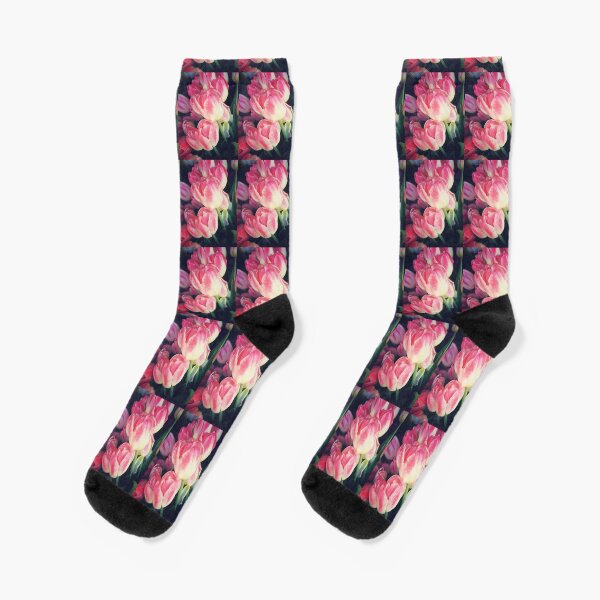 Tulip Lovers - Dramatic Pink Tulips Art Photography Socks