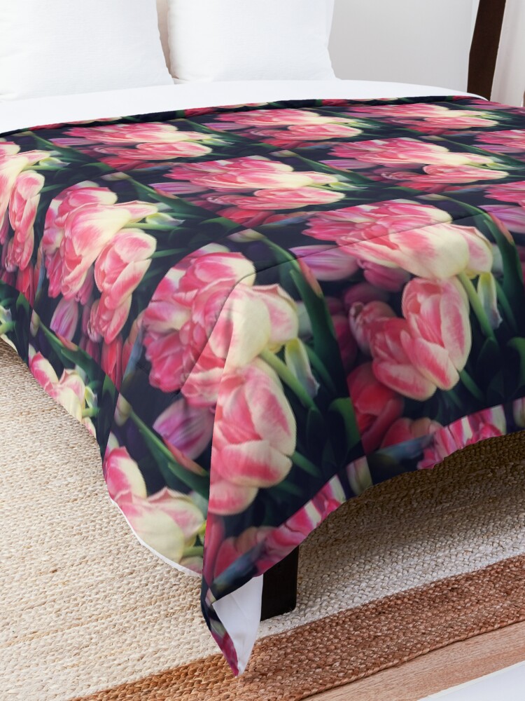 Alternate view of Tulip Lovers - Dramatic Pink Tulips Art Photography Comforter