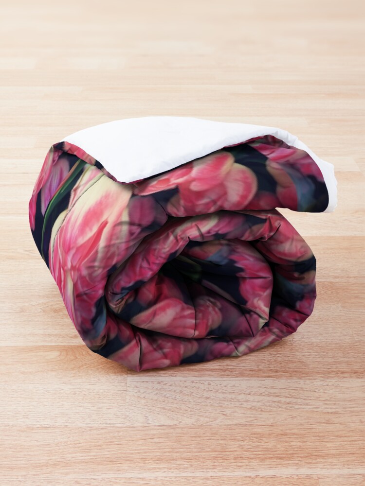 Alternate view of Tulip Lovers - Dramatic Pink Tulips Art Photography Comforter