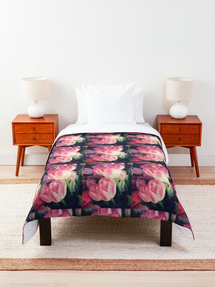 Alternate view of Tulip Lovers - Dramatic Pink Tulips Art Photography Comforter