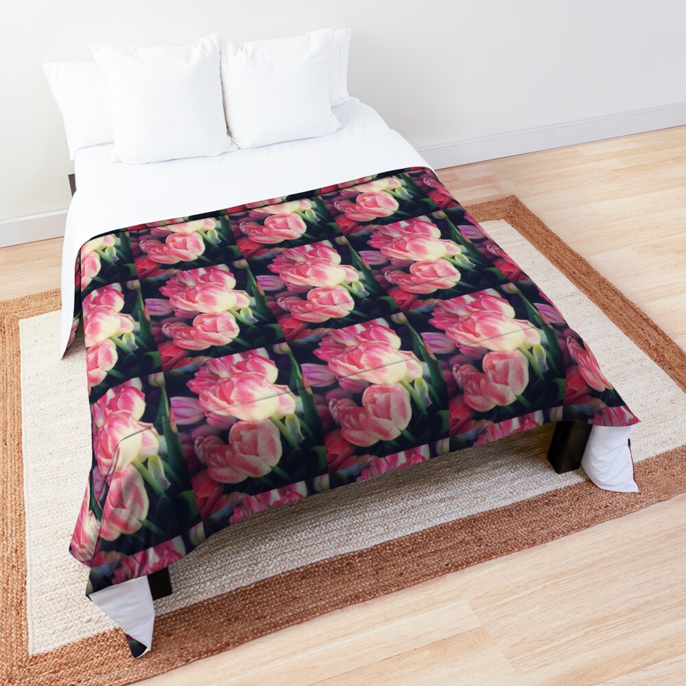 Tulip Lovers - Dramatic Pink Tulips Art Photography Comforter