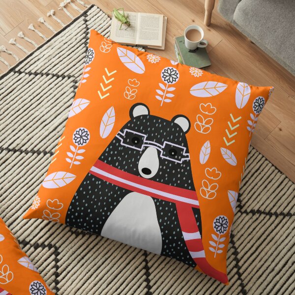 Bear in floral rain Floor Pillow