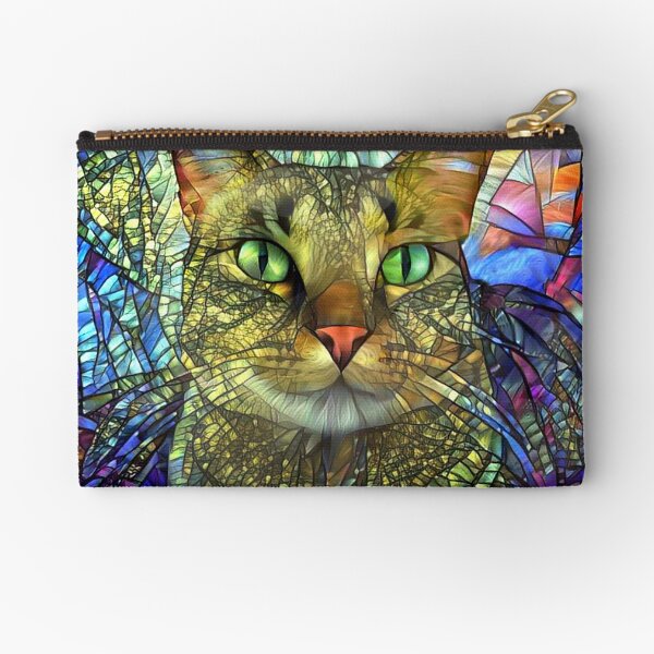 Stained Glass Tabby Cat Art Zipper Pouch