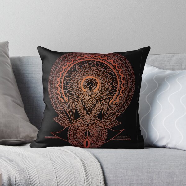 Reborn Lotus Mandala Black - By SimmyGhatt Throw Pillow
