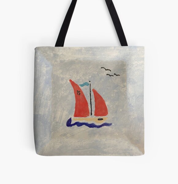 Red Sails on a Little Racing Boat All Over Print Tote Bag