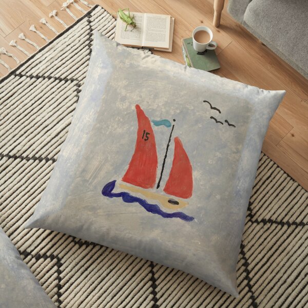Red Sails on a Little Racing Boat Floor Pillow