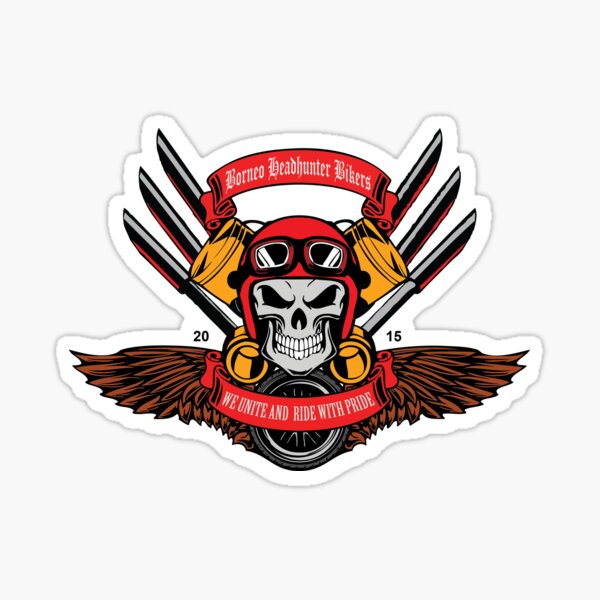 Borneo Headhunter Bikers Sticker By Metalcharisma Redbubble
