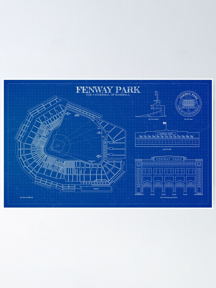 Alternate view of Fenway Park. The Cathedral of Baseball. Blueprint Poster