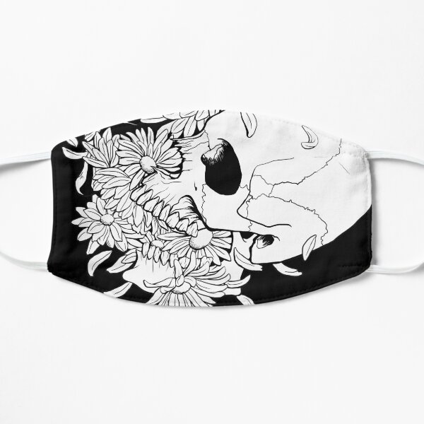 Pushing Up Daisies Skull Drawing Flat Mask
