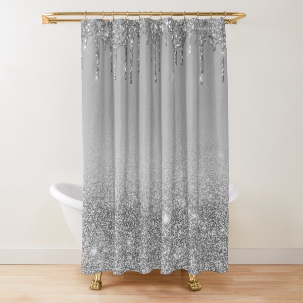 Silver Dripping Glitter  Shower Curtain