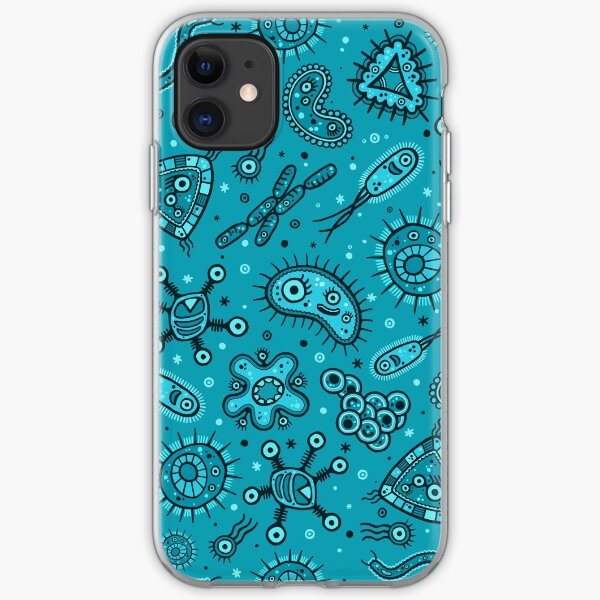Cartoon Microbes - Teal iPhone Soft Case